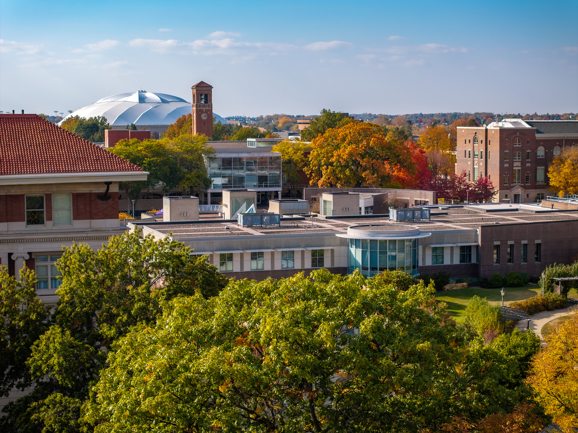 Fall drone footage of campus