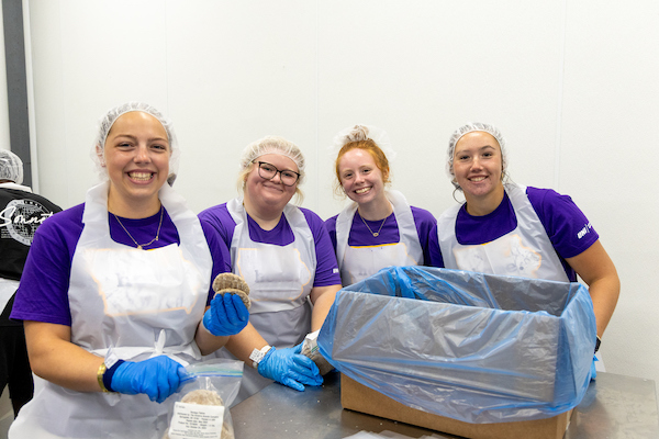 Group of students volunteering at the food bank.